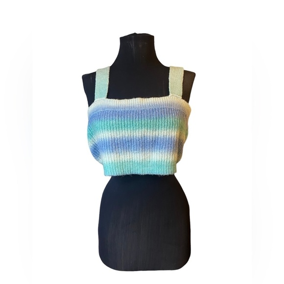 Bailey Rose Blue/Green Cropped Sweater Tank Top Large - Picture 2 of 11